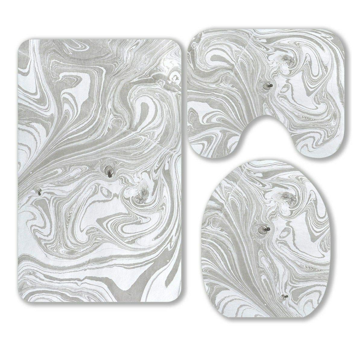 ECZJNT Original Canvas Grunge Spots Modern Art 3-Piece Bathroom Rug Set - Non-Slip Bath Mat, Contour Mat & Toilet Lid Cover - Water Absorbent for Bathroom, Toilet & Shower Floor Decor