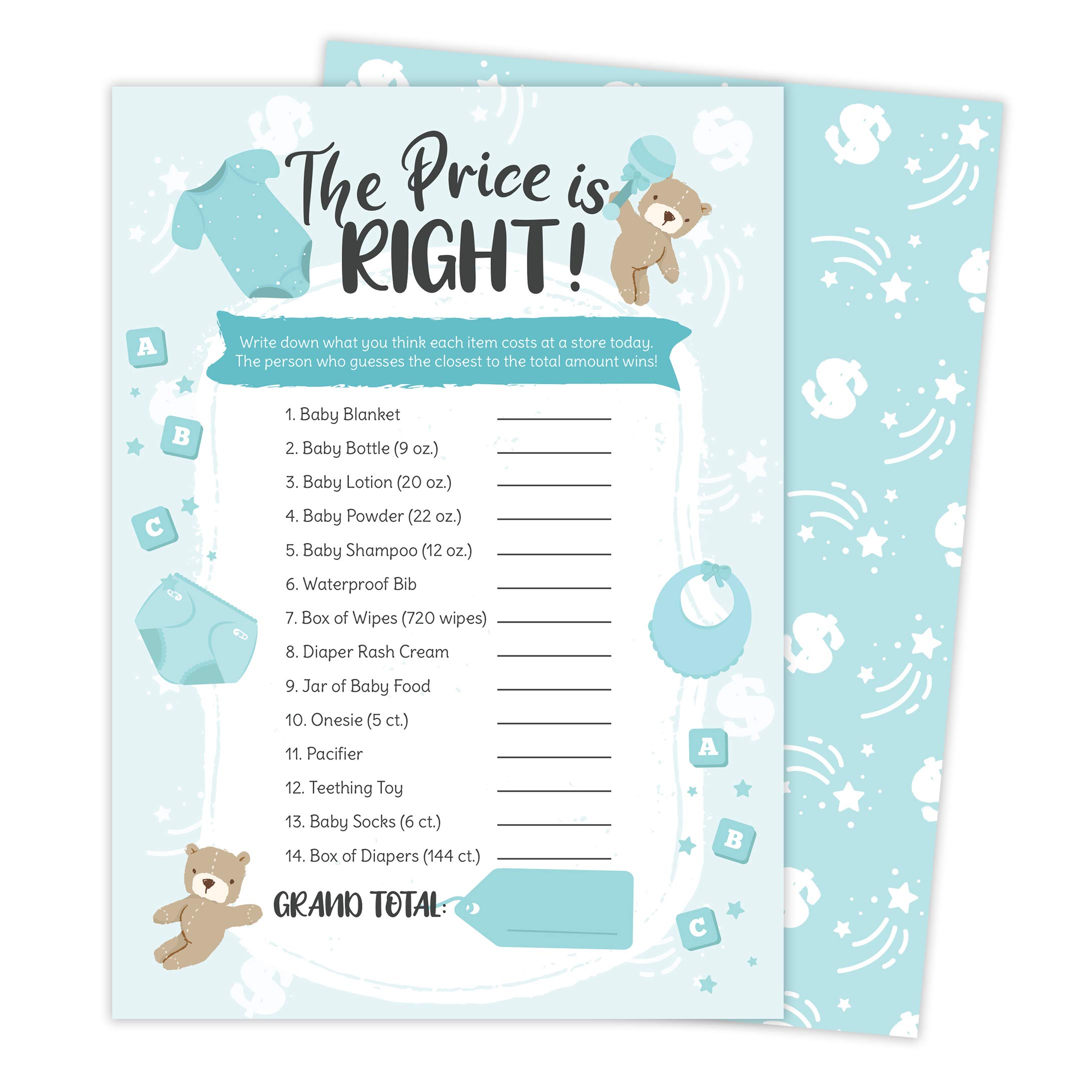Desert Cactus Baby Shower Game - Fun Price is Right Guessing Activity for Gender Reveal Parties (25 Count, Boy Theme) | Perfect for Coed Showers, Neutral Decor & Invitations