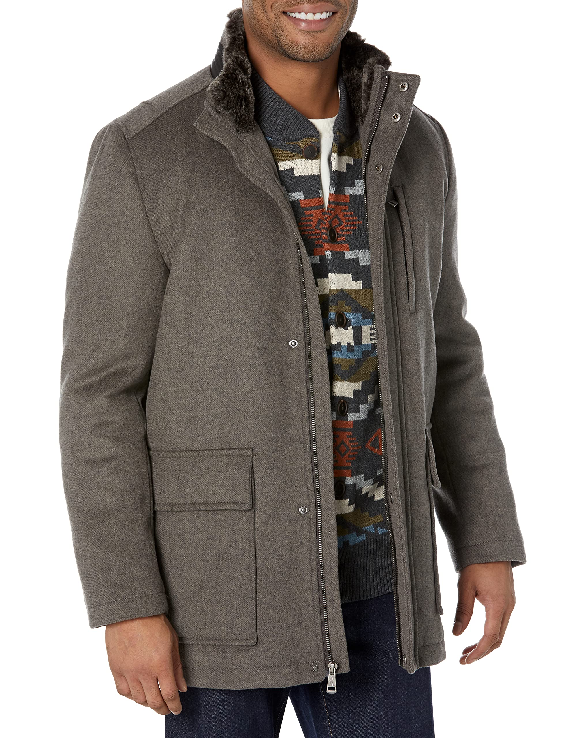 Cole Haan Men's Wool Car Coat - Classic Winter Overcoat for Business & Casual Wear | Warm Wool Blend Jacket for Office, Travel & Outdoor Activities