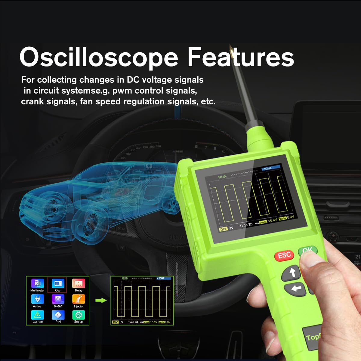 P200 Pro Power Circuit Probe Kit - 9V-48V Automotive Circuit Tester with Multimeter, Oscilloscope & Fuel Injector Tester for Car Electrical Diagnostics & Component Activation | Ideal for Mechanics & DIY Auto Repair