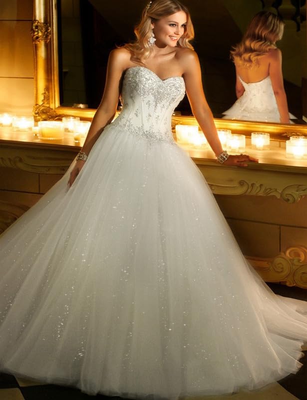 Sweetheart Neckline Backless Beaded Wedding Dress for Bride - Corset Applique Tulle Ball Gown for Evening, Prom & Special Occasions