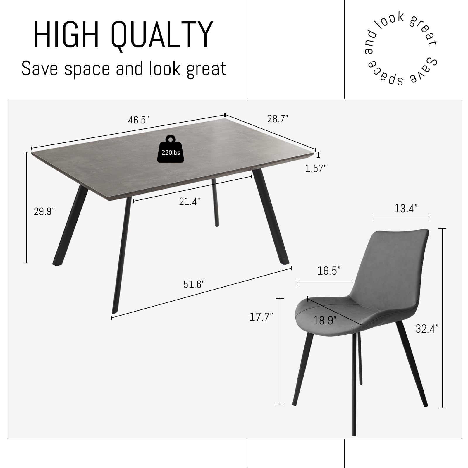 Modern 5-Piece Rectangular Wood Dining Table Set with 4 Upholstered Leather Chairs - Seats 4 - Perfect for Kitchen, Dining Room & Small Space Gatherings