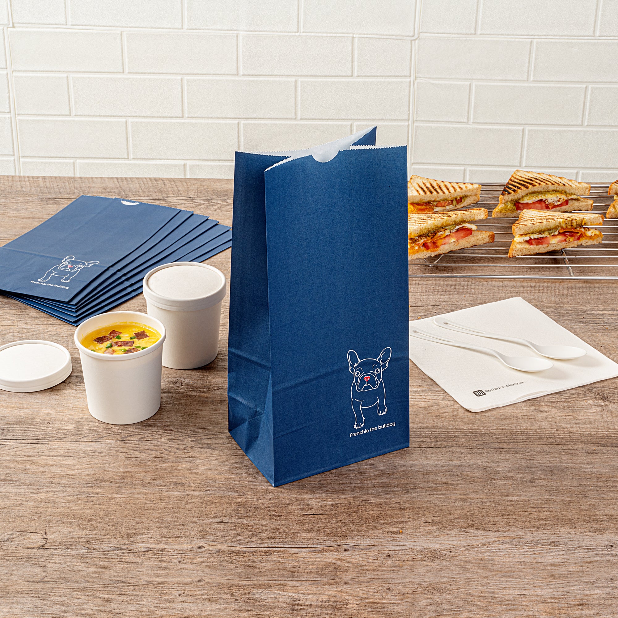 Frenchie Paper Bag 8 lb - 6 x 4 x 11.75 Inches - Pack of 100 | Eco-Friendly Kraft Paper Bags for Groceries, Takeout, Retail Packaging & Gift Wrapping