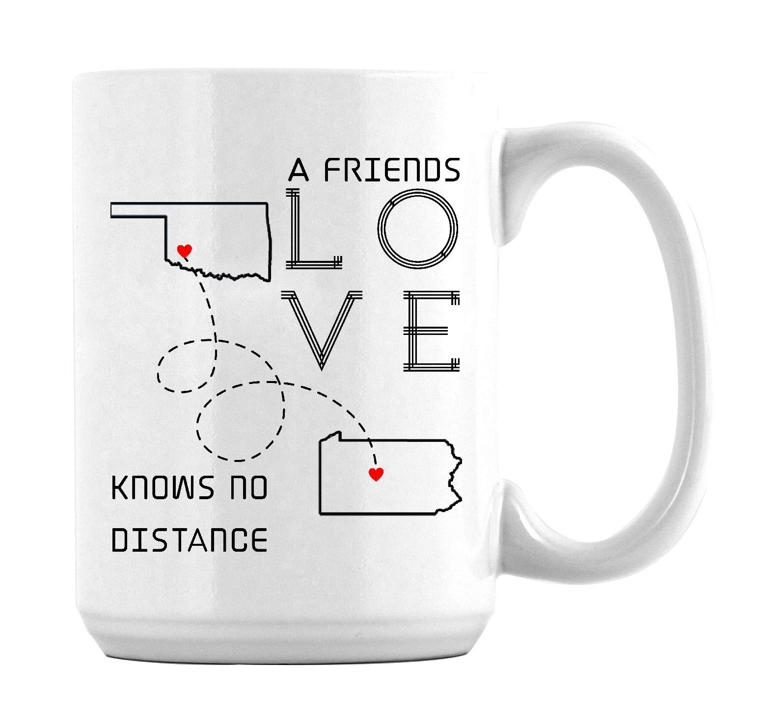 Best Friends Long Distance Coffee Mugs - 15oz Ceramic Mugs for Best Friends in Oklahoma & Pennsylvania - Perfect Gift for Best Friend Ever - Great for Coffee, Tea & Hot Drinks at Home or Office