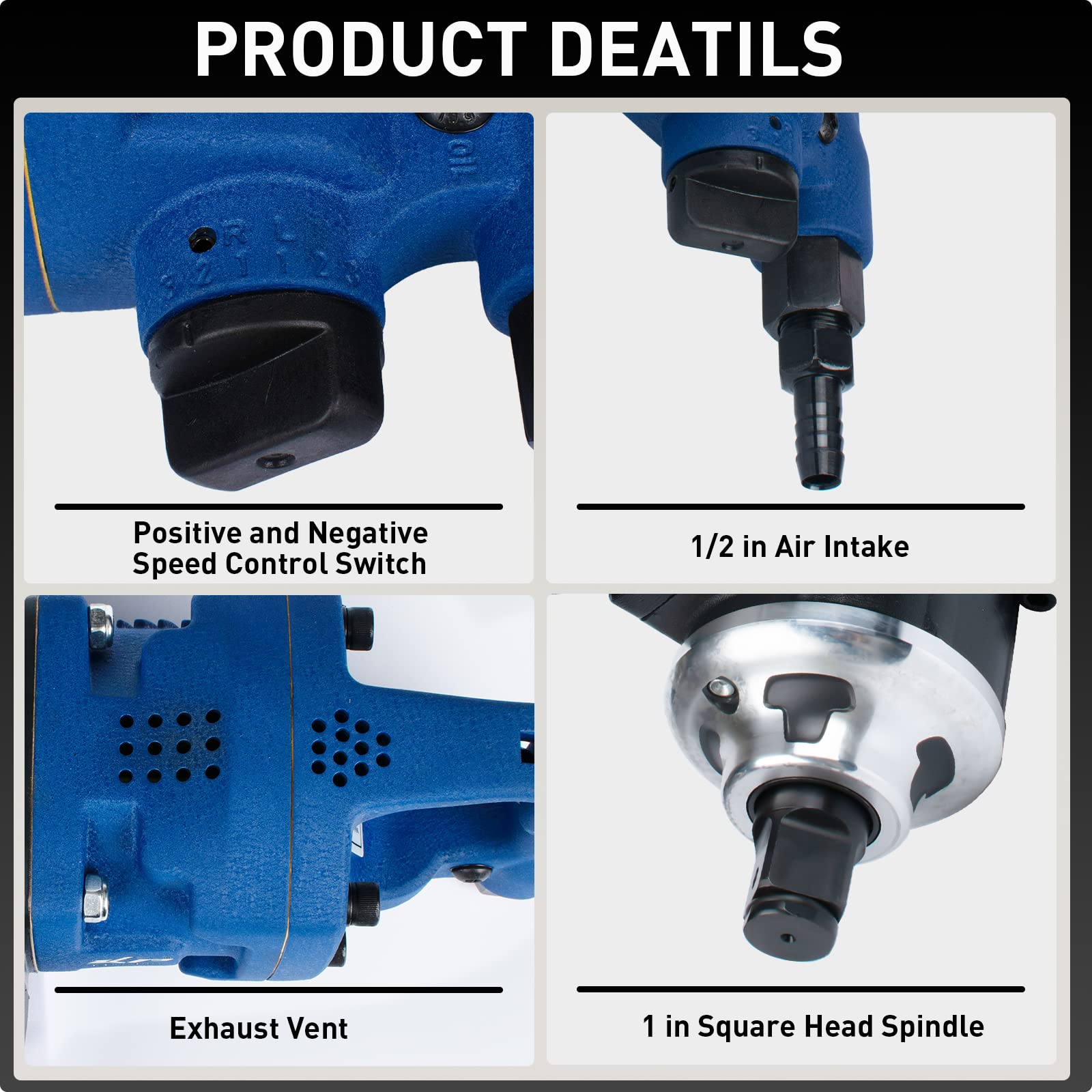 1 Inch High Torque Pneumatic Impact Wrench - 2100 ft lb Power with D-Handle | Heavy Duty Automotive, Construction & Industrial Use for Tire Changes, Machinery Repair