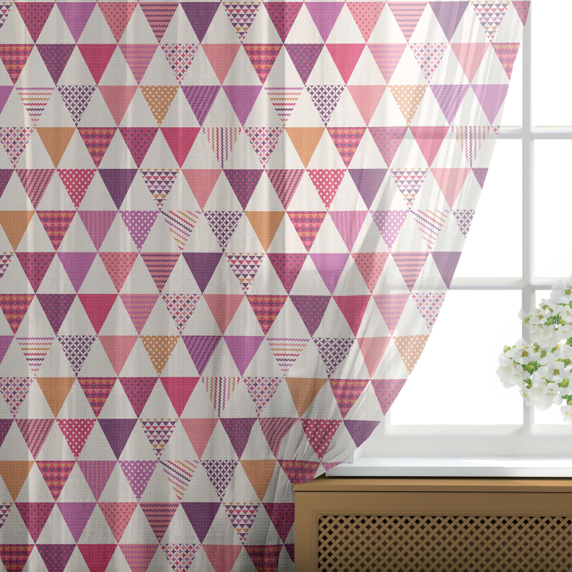 Ambesonne Pink Tulle Curtains with Rod Pocket - Geometric Triangle & Polka Dot Abstract Print Sheer Drapes for Wedding, Party, Bedroom & Living Room - 2 Panels 108