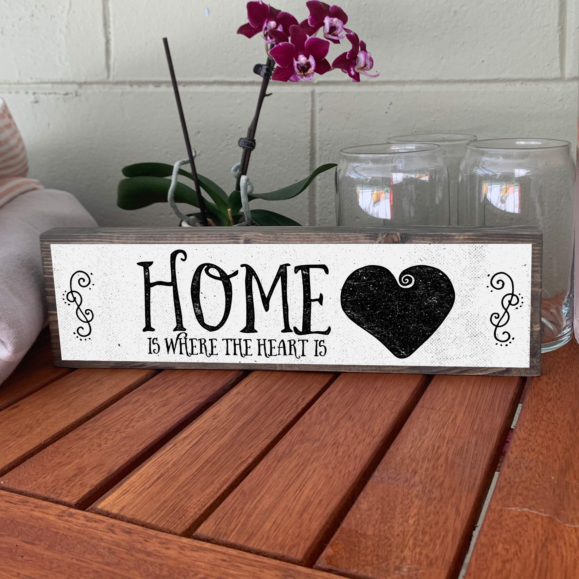 Rustic Home Wood Signs - Medium Size with Wood & Metal Design - 'Home Is Where The Heart Is' Wall Decor for Farmhouse, Living Room & Entryway