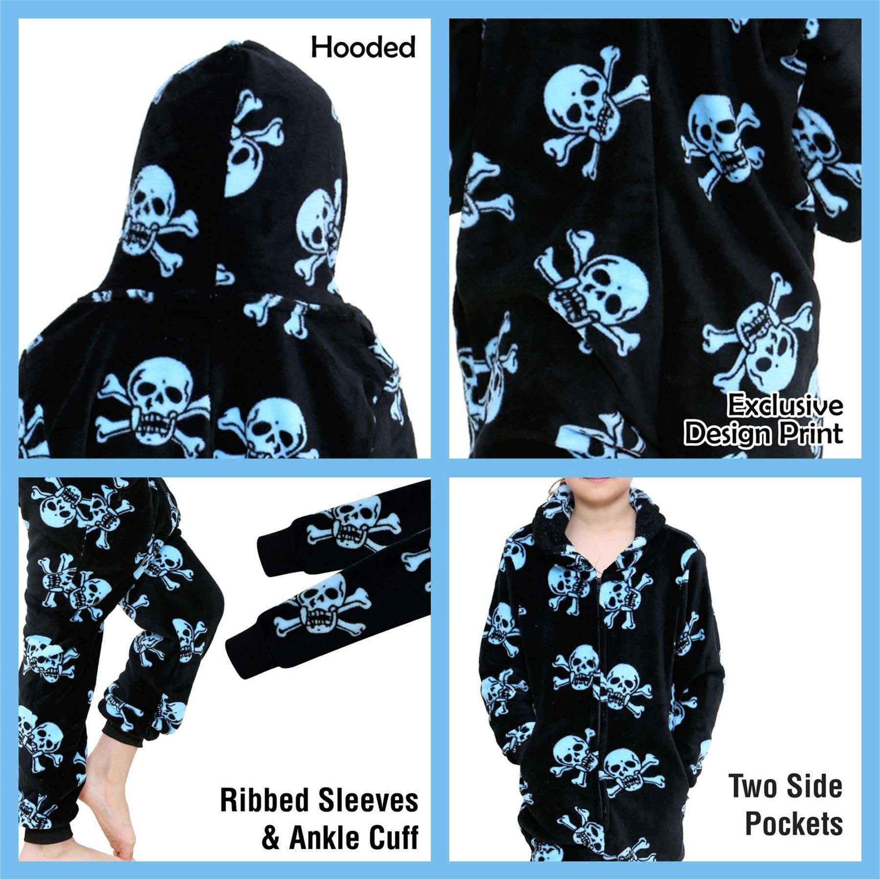 **A2Z 4 Kids Fun Halloween Skull & Bones Print Onesie - Black & Multi Color Pajama Sets for Boys & Girls (2-13 Years) - Cozy Sleepwear for Trick-or-Treating & Halloween Parties**