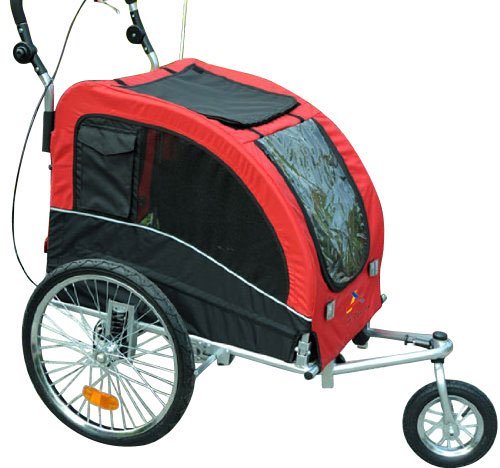 Galapara 2-in-1 Pet Stroller and Bike Trailer for Cats & Dogs - 3-Wheel Jogging Stroller with Suspension & Safety Flag (Red) - Perfect for Outdoor Walks, Jogging, and Cycling Adventures with Your Pet