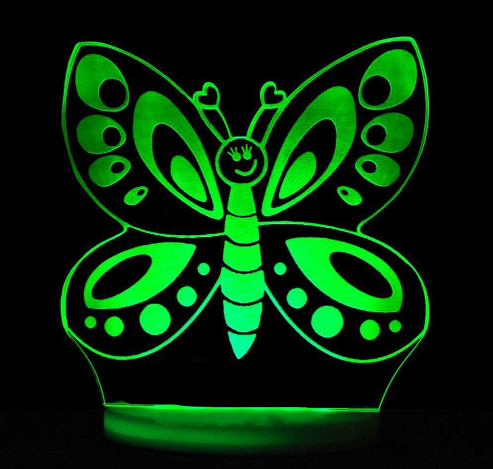 3D Butterfly Night Light LED Touch Switch - 7 Color Changing Optical Illusion Table Lamp for Home Decor, Kids Room, Birthday Gift (Desk Decor, Christmas, Children's Toy) | Perfect for Bedroom, Nursery & Romantic Ambience