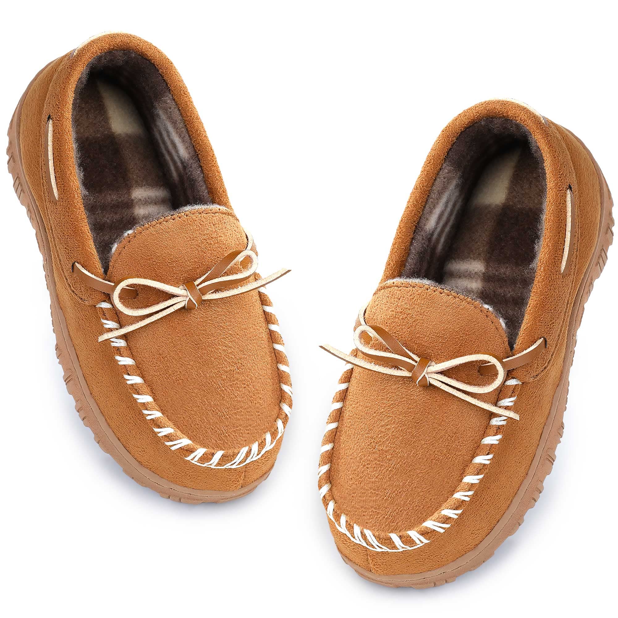 NCCB Boys and Girls Memory Foam Moccasin Slippers - Non-Slip Indoor/Outdoor Winter House Shoes for Kids | Cozy Home Wear, Back to School, and Playtime Comfort