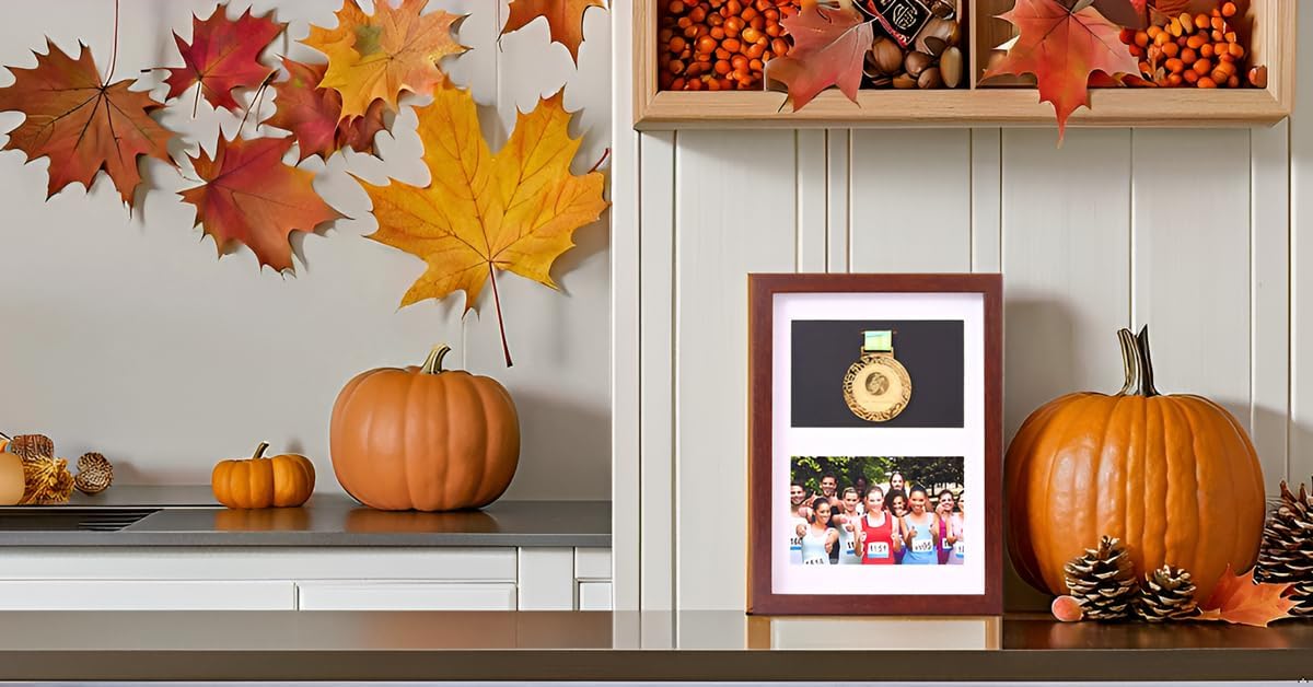 2 in 1 Multi-Purpose Sports Medal and Photo Display Frame - Walnut A4 Shadow Box for Marathon Runners, Running Races, Military Medals & Triathlon Awards - Perfect for Home, Office or Gym Wall Decor