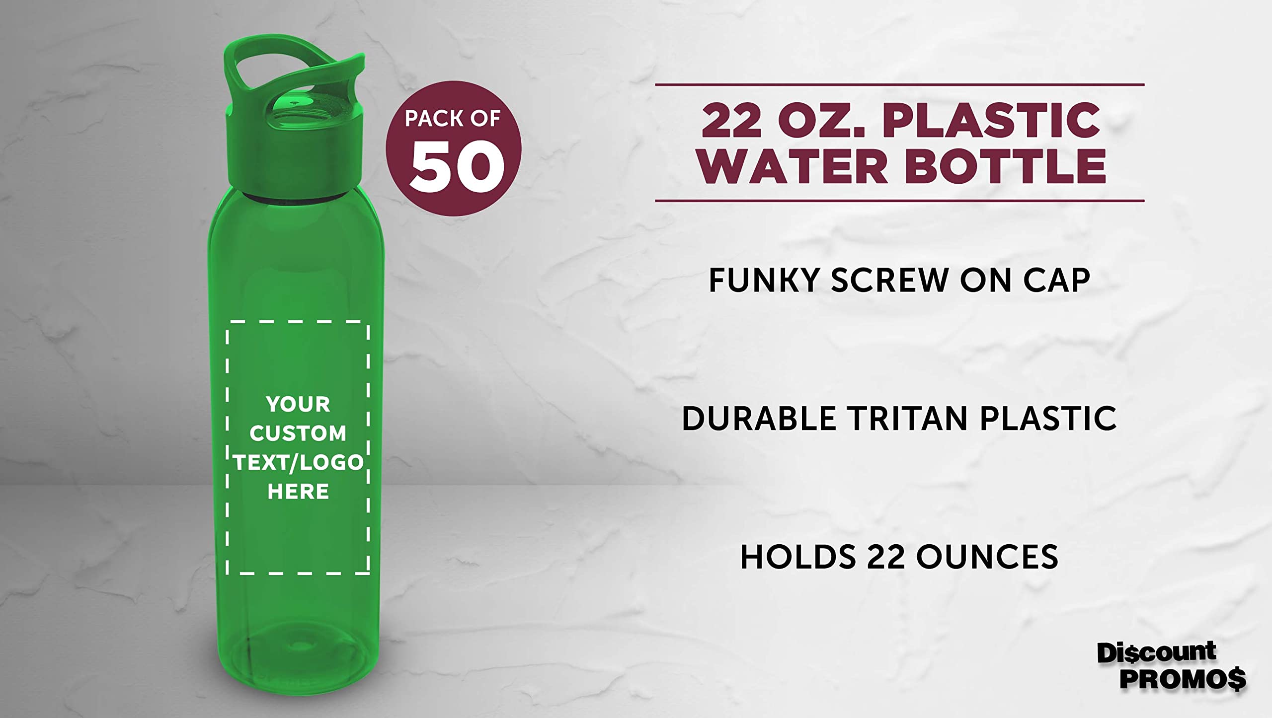 Custom 22oz Tritan Plastic Water Bottles - Bulk Pack of 50 - Personalized with Text/Logo - Reusable Gym & Sports Water Bottle - Lime Green - Perfect for Team Sports, Corporate Gifts & Fitness Enthusiasts