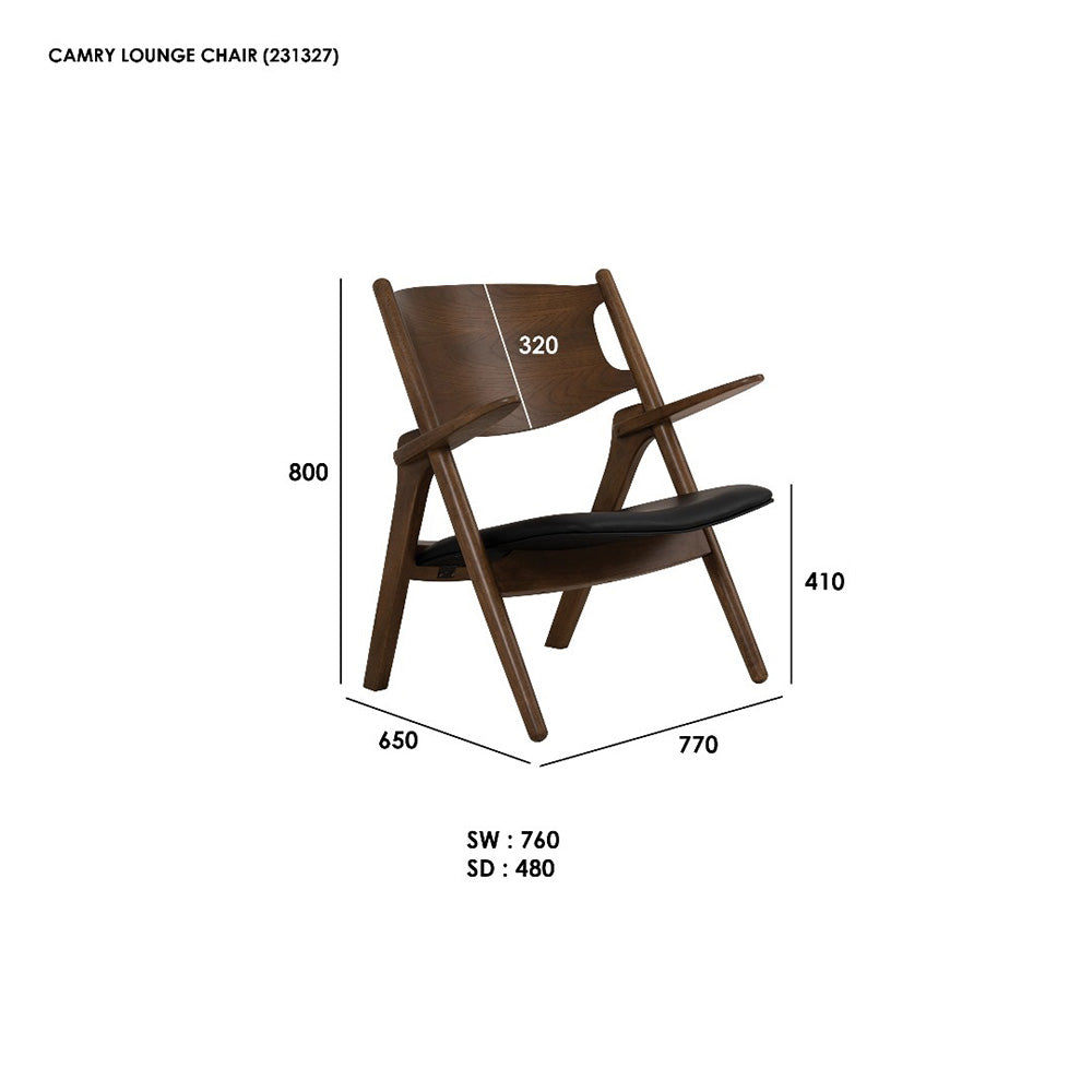 CAMRY Lounge Chair - Walnut & Black Fabric - Modern Accent Chair for Living Room, Bedroom, or Office - Comfortable Reading Chair with Sturdy Wooden Frame
