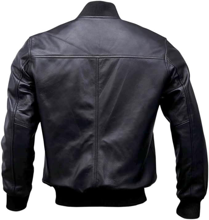 Men's Black Leather Varsity Bomber Jacket - Classic Biker Style Motorcycle Jacket for Casual Wear & Night Out | Perfect for Fall & Winter Fashion