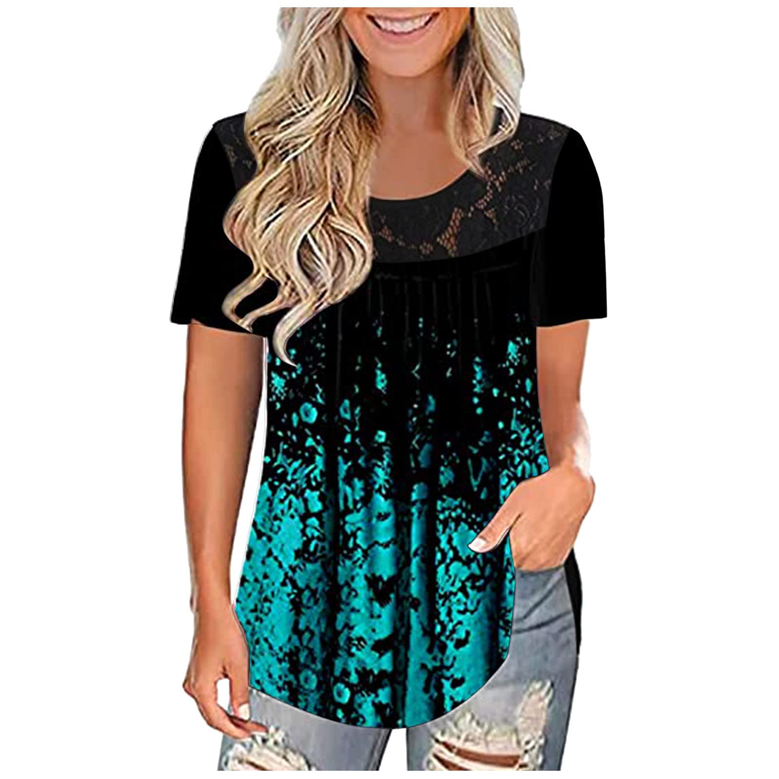 2023 Women's Spring & Summer Short Sleeve Crop Top - Round Neck Twist Front Casual Blouse Tee | Perfect for Beach Outfits, Vacation Wear & Everyday Fashion