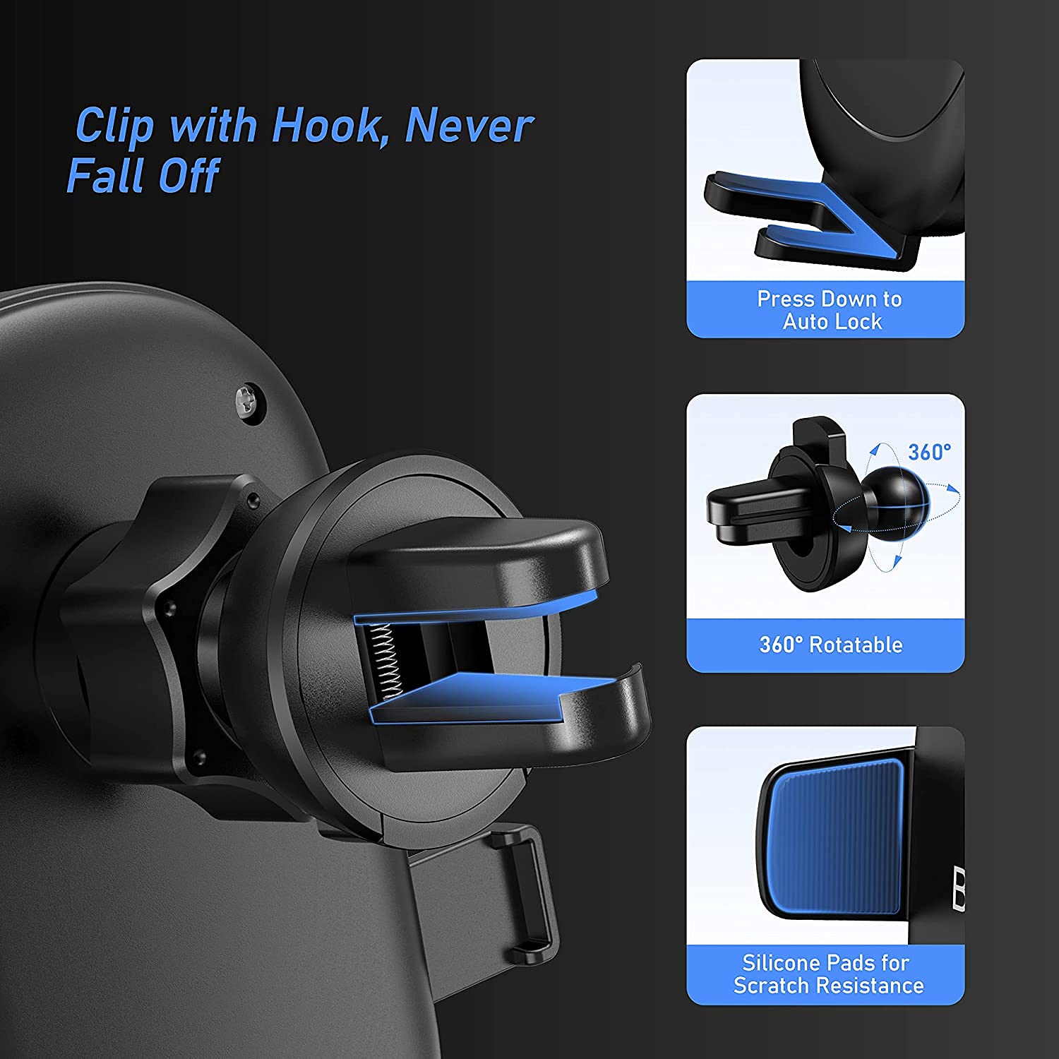 Upgrade Car Air Vent Phone Holder - 360° Rotation Gravity Phone Mount for iPhone 13/12/11 Pro Max/XS/XR & Galaxy Note 20/S20/S10 - Zero Noise Car Phone Stand - Perfect for Hands-Free Navigation & Safe Driving