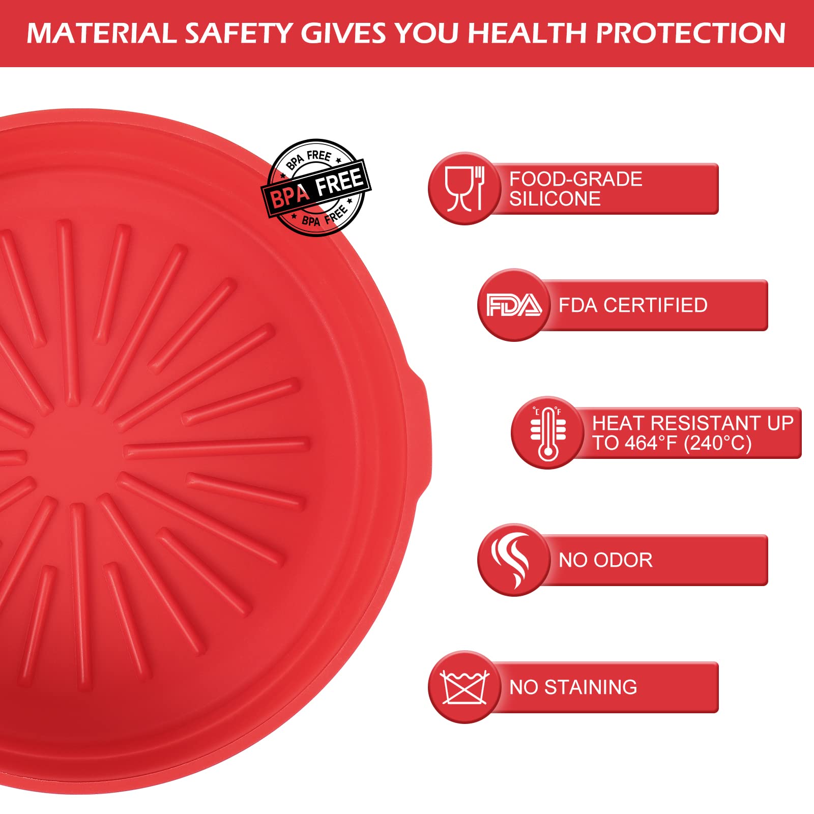 8-inch Thicken Air Fryer Silicone Liners - Reusable, Non-Stick & Food Safe Basket for 4QT to 7QT Air Fryers - Easy to Clean Oven Accessories - Perfect for Healthy Frying, Baking & Roasting