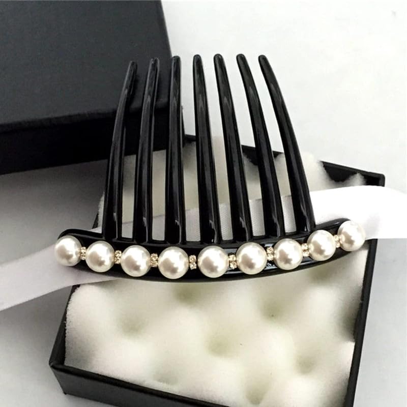 Vintage Pearl Rhinestone Hair Clips - 2PCS Black Hair Combs for Women, Perfect for Buns & Styling