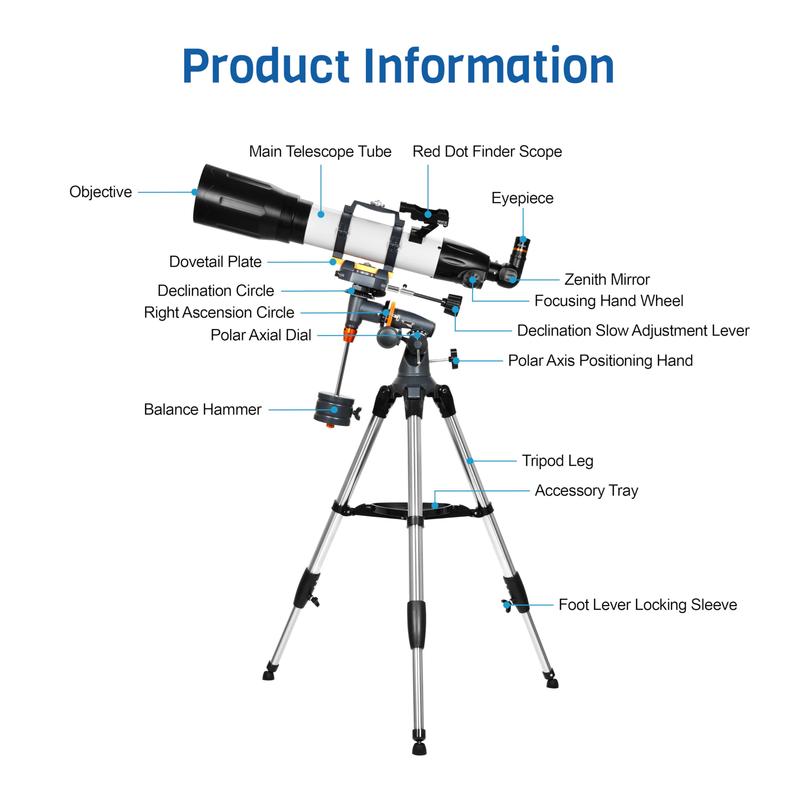 AOMEKIE 90mm Aperture 650mm Professional Astronomy Refractor Telescope for Adults - EQ Mount, 2 Plossl Eyepieces, Bluetooth Controller, Phone Adapter & Finderscope - Perfect for Stargazing, Moon Observation & Astrophotography