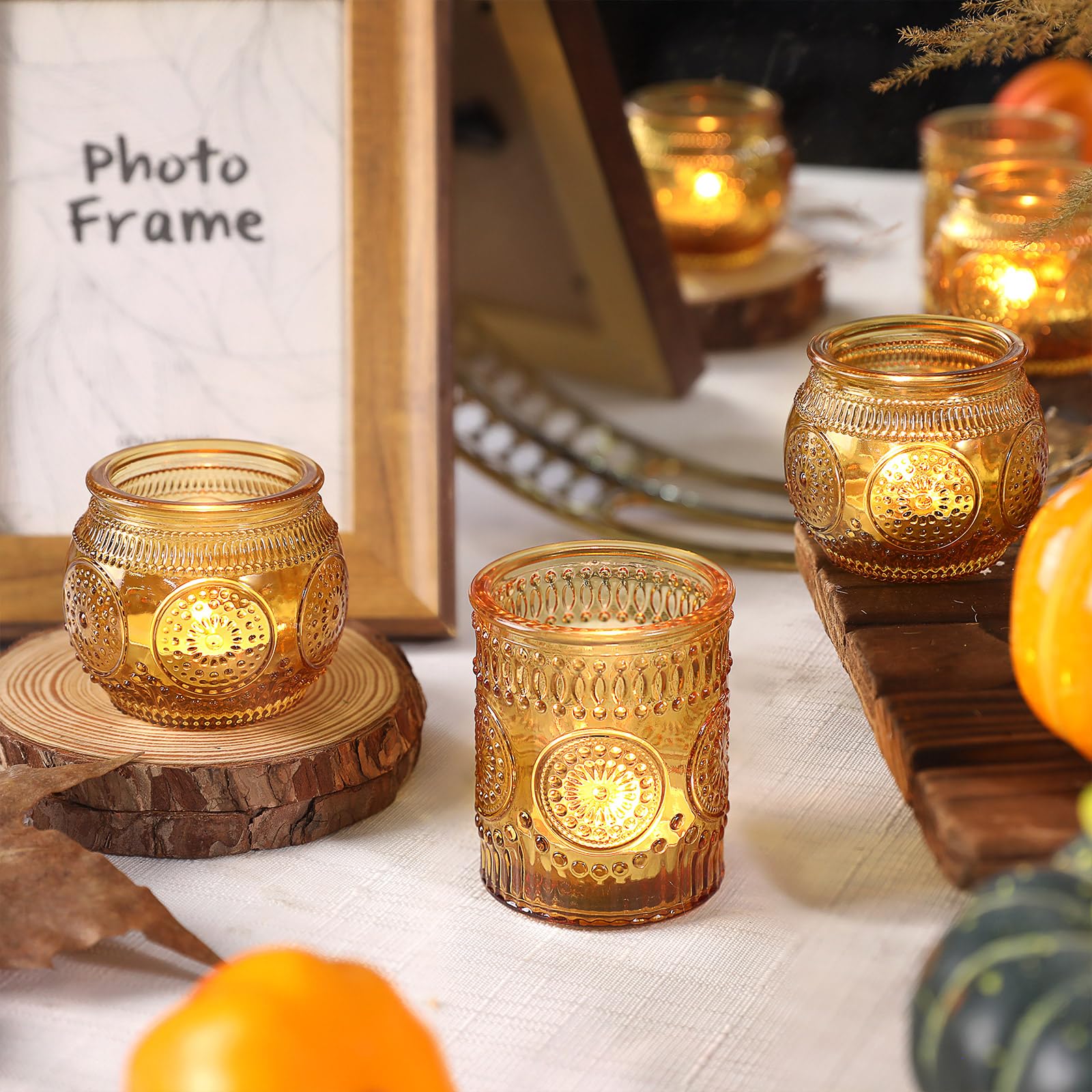 36 Pcs Amber Glass Candle Holders Bulk - Assorted Tea Light & Votive Holders for Fall, Thanksgiving, Christmas Decor | Party Table Centerpieces, Wedding, Home Decorations