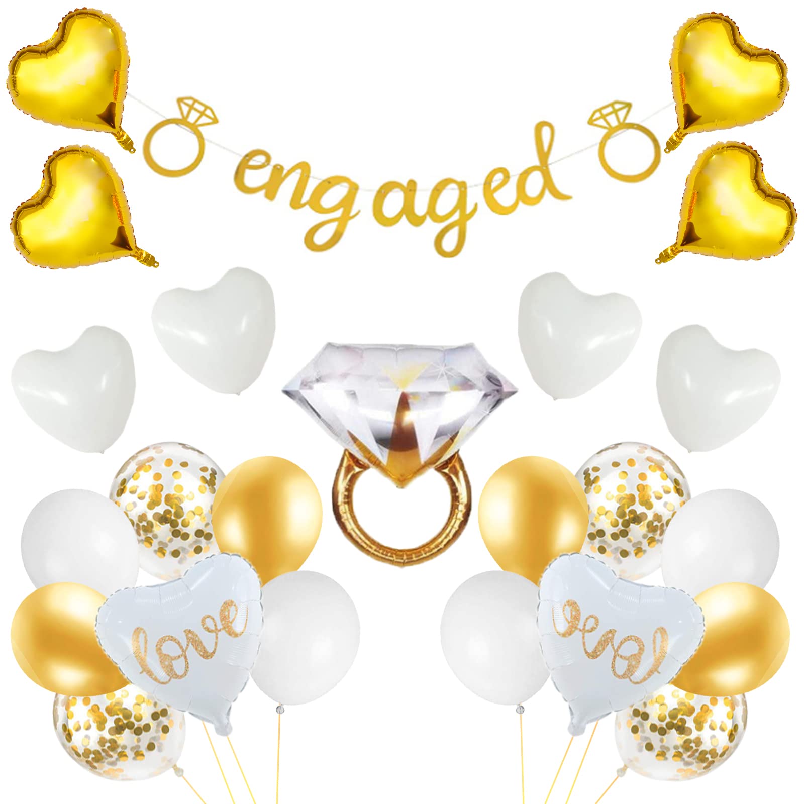 Gold & Diamond Wedding Ring Balloons - Elegant Engagement Party Decorations for Bachelorette, Bridal Shower & Wedding Celebrations | Perfect for Romantic Proposals & Anniversary Decor