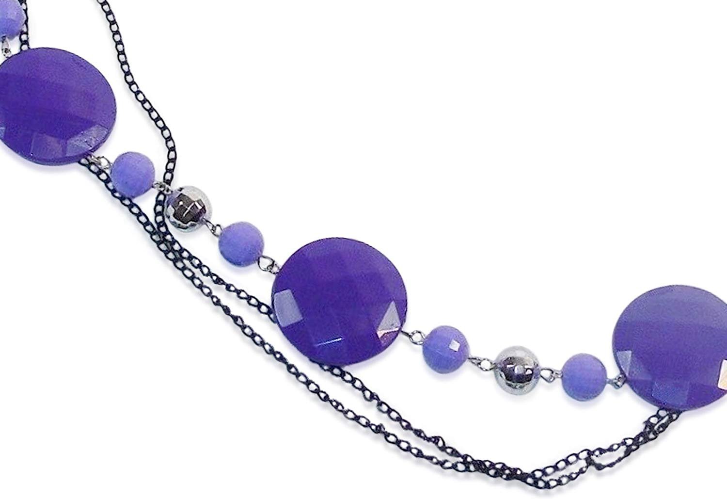 Trendy Layered Beaded Chain Necklace for Women - Elegant Bling Jewelry in Lavender - Perfect for Parties, Weddings & Everyday Wear