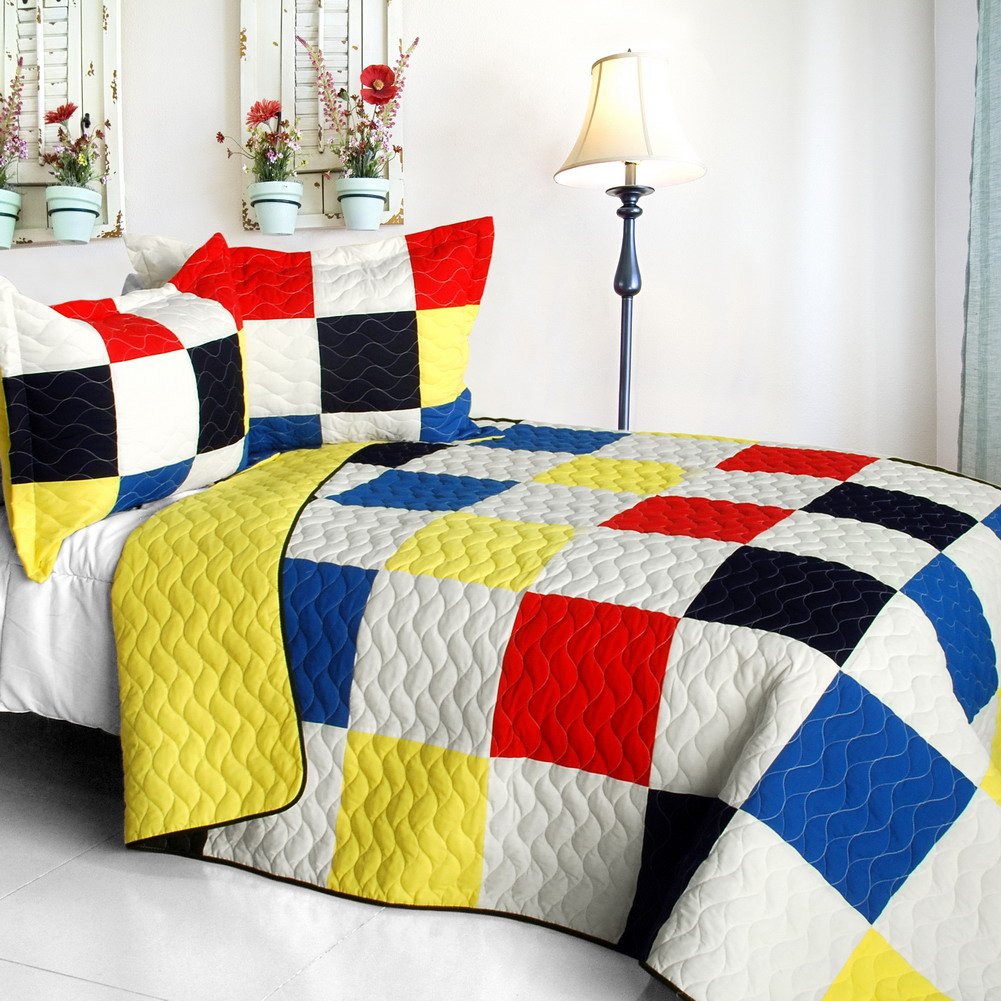 Stylish Vermicelli-Quilted Patchwork Plaid Quilt Set - Full/Queen Size Bedding for Cozy Home Decor | Perfect for Master Bedrooms, Guest Rooms & Dorm Essentials