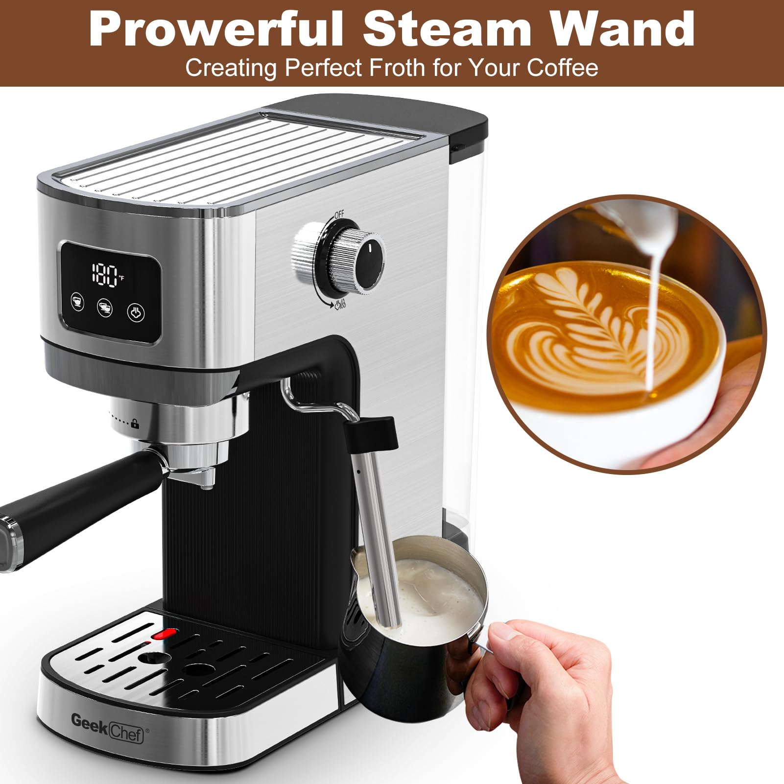 Geek Chef 20 Bar Espresso Machine for Home - Professional Coffee Maker for Latte & Cappuccino | Perfect for Kitchen, Office, and Small Spaces
