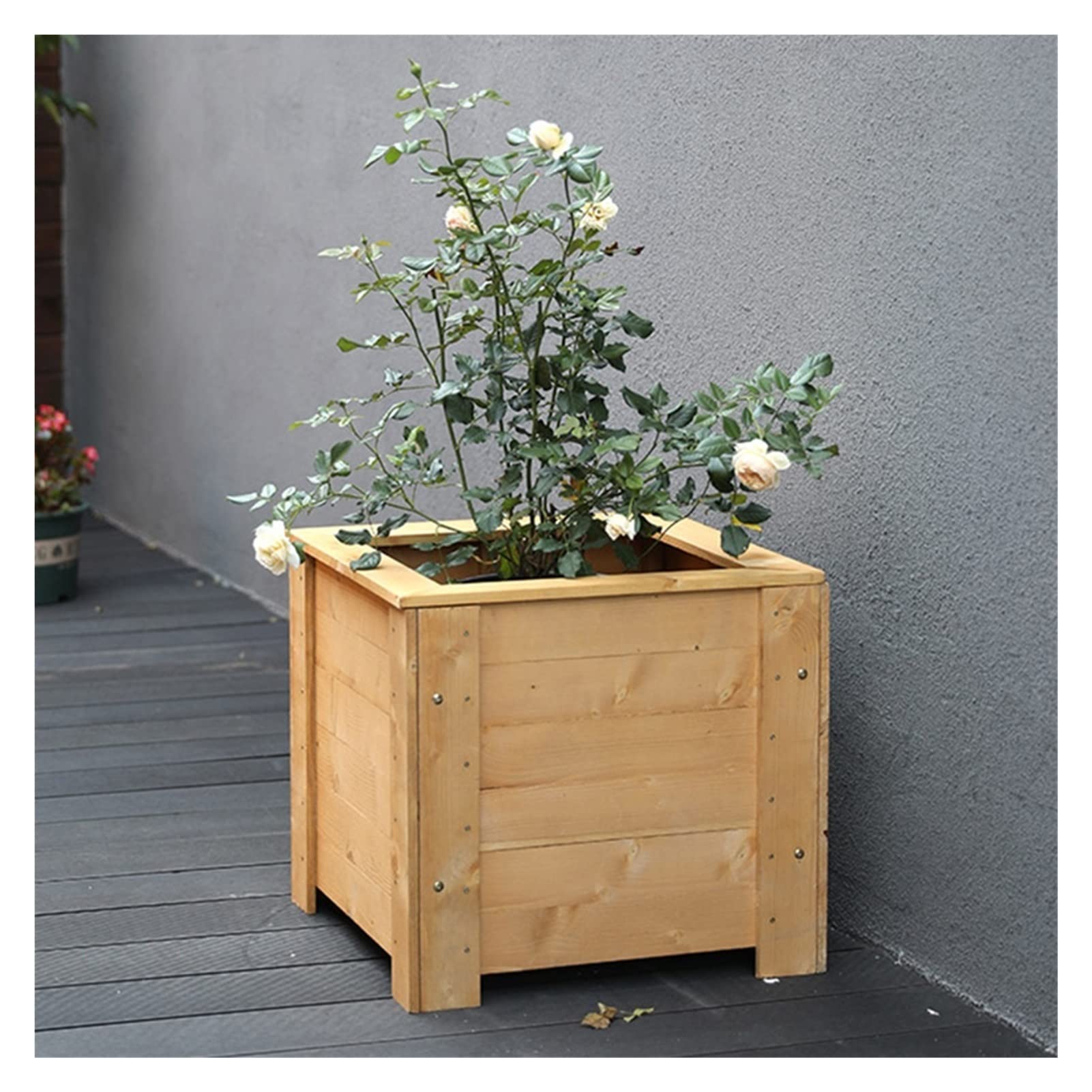 Premium Square Wooden Planter Box for Garden - 60x60x50cm Natural Wood Raised Bed Planter with Dust Bag - Easy Assembly Succulent Flower Vegetable Container for Indoor Outdoor Patio Balcony Gardening