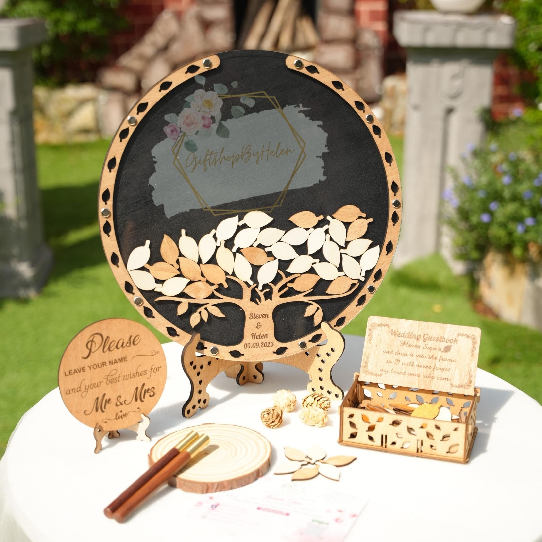 Personalized Tree Guest Book for Weddings - Unique Alternative Guest Book with Leaves Design, Circle Tree Guest Book for Registry Items, Family Tree Guest Signing Book | Perfect for Wedding Receptions, Anniversaries & Bridal Showers