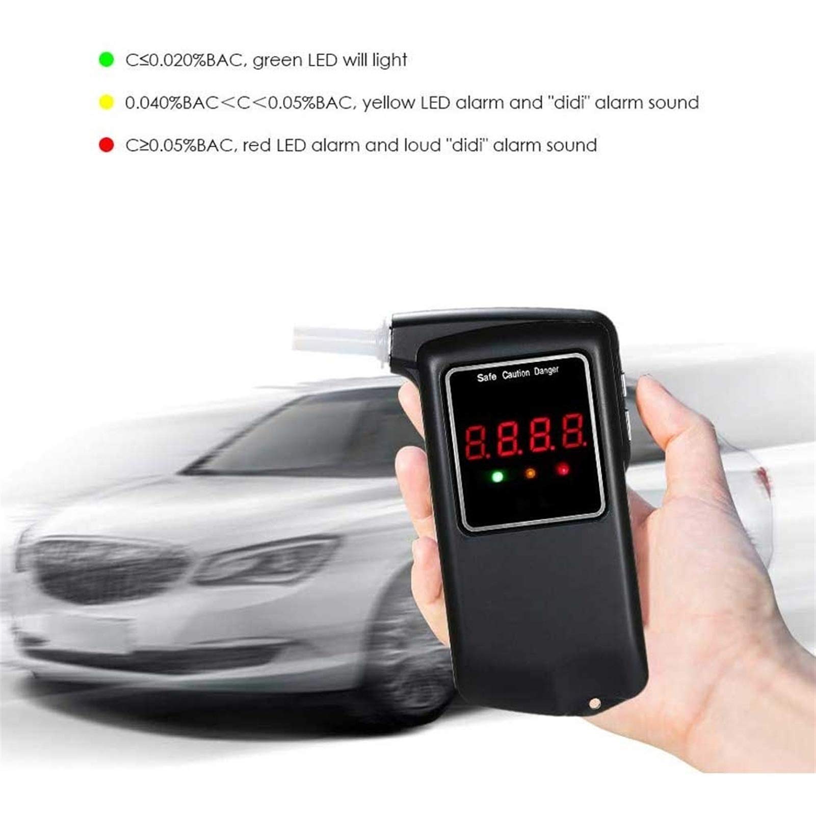 Professional Digital Breathalyzer Alcohol Tester with LCD Display & 10 Mouthpieces - Accurate BAC Detector for Personal, Workplace, and Road Safety | Perfect for Drivers, Parents, and Party Safety Checks