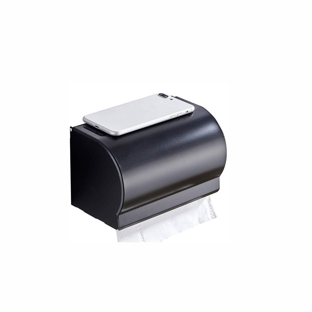 Black Toilet Paper Holder - No Punch Space Aluminum Wall Mount Bathroom Bracket for Toilet Paper & Towels | Durable & Rustproof for Modern Bathrooms & Powder Rooms