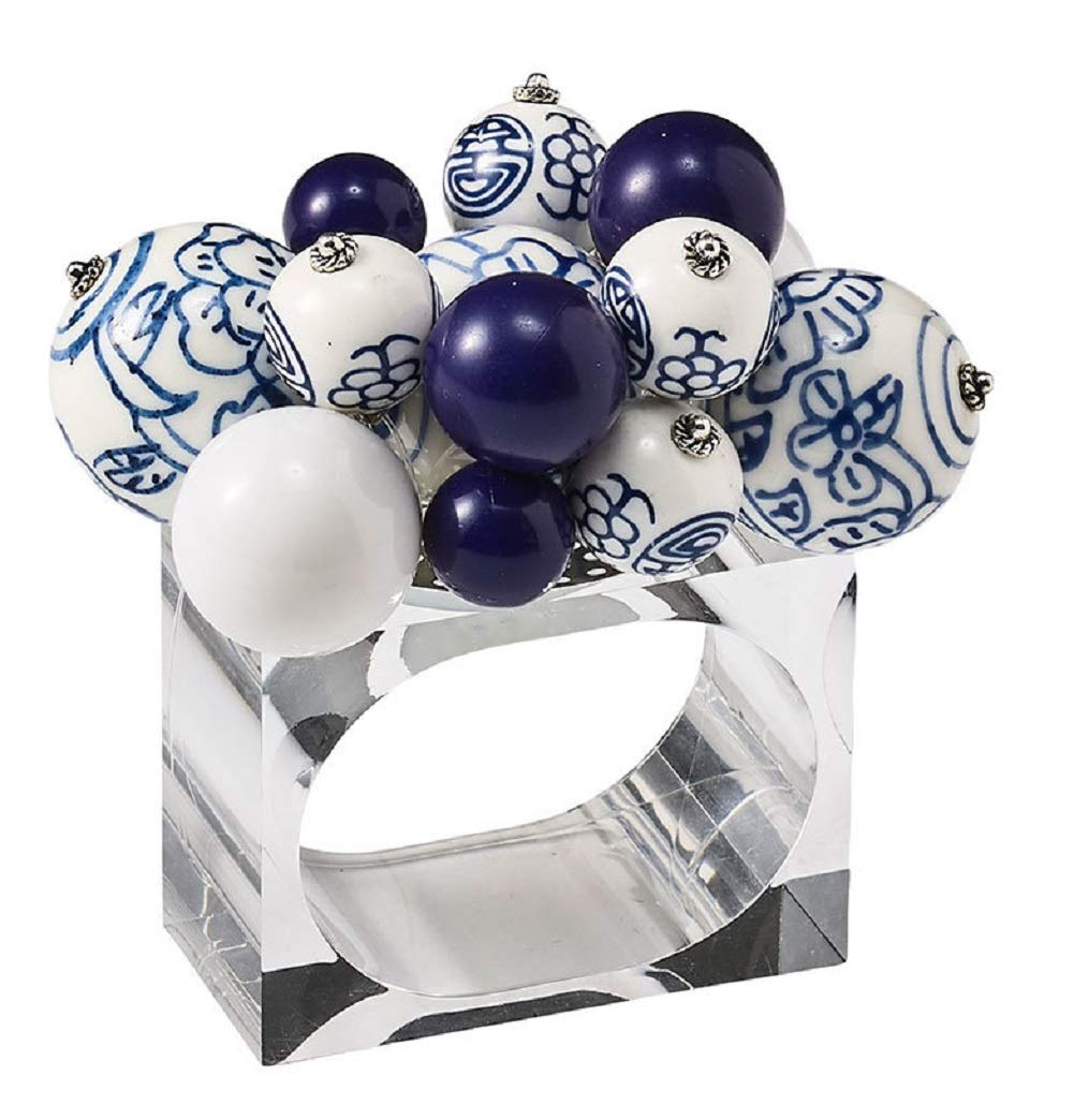 Kim Seybert Cloud Napkin Rings - Elegant White and Blue Set of 4 for Formal Dining & Wedding Table Decor