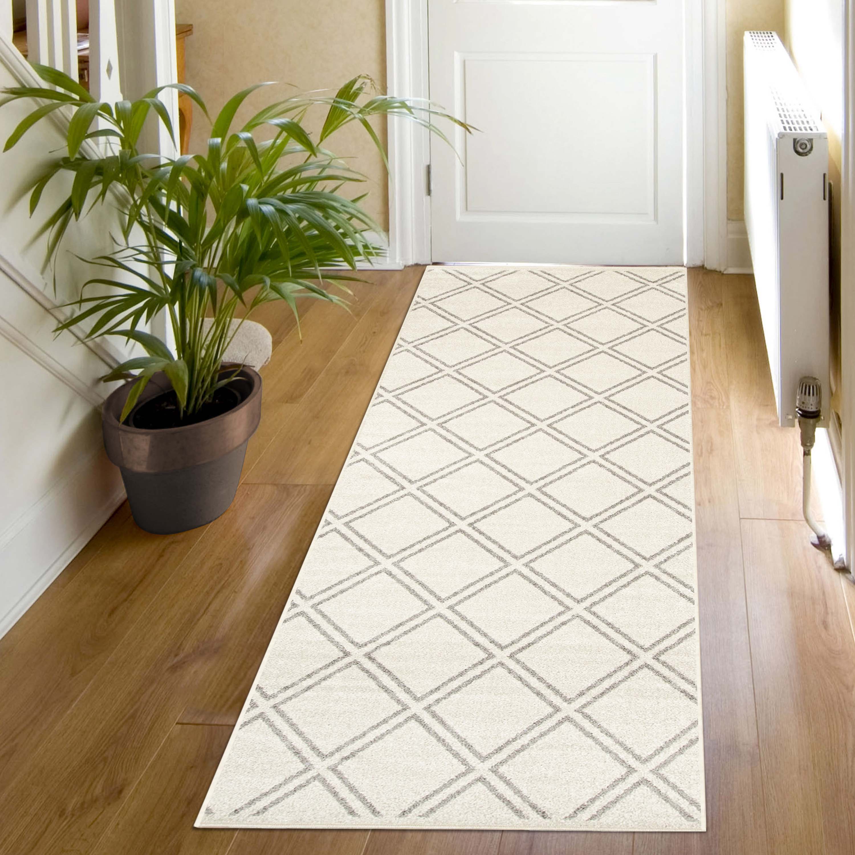 Hanleigh Diamond Geometric Lattice Indoor Area Rug - Non-Slip Modern Runner Rug for Living Room, Bedroom, Hallway - Soft & Durable Home Decor