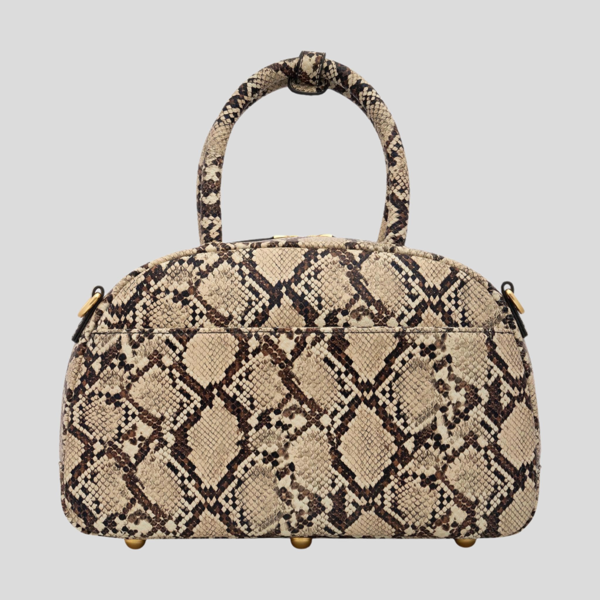 Stylish Bowler Leather Crossbody Bag with Snake Print - Perfect for Work, Travel & Everyday Use