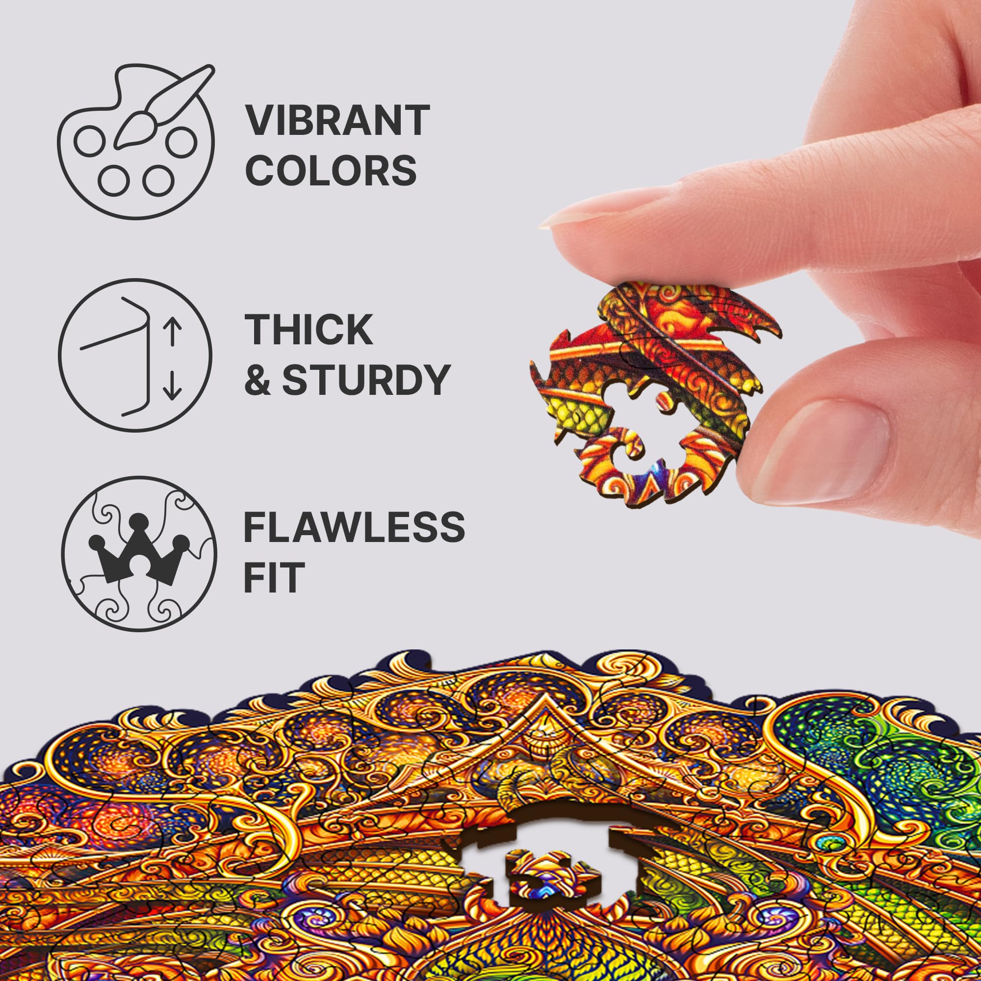 UNIDRAGON Premium 700-Piece Wooden Jigsaw Puzzle - Mandala Inexhaustible Abundance Design, 17.7x17.7 Inch Royal Size, Unique Shaped Pieces, Beautiful Gift Box - Perfect for Family Game Night, Stress Relief & Home Decor