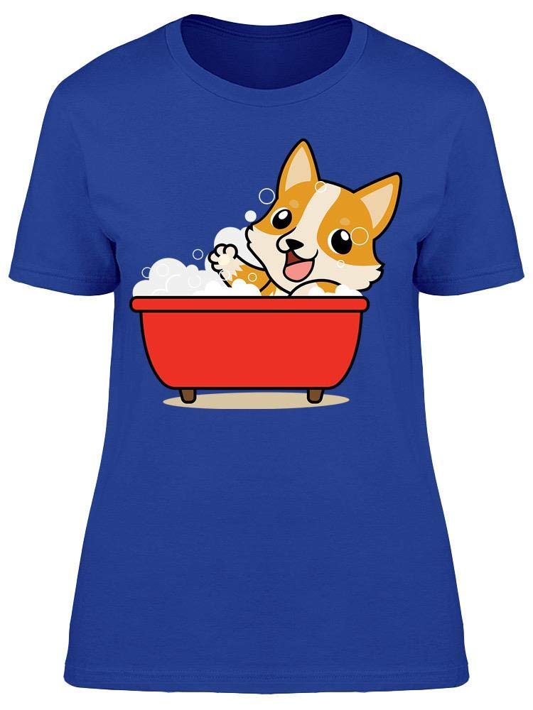 Corgi Taking A Bath Graphic T-Shirt for Women - Cute Dog Lover Casual Tee for Everyday Wear, Outings & Gifts