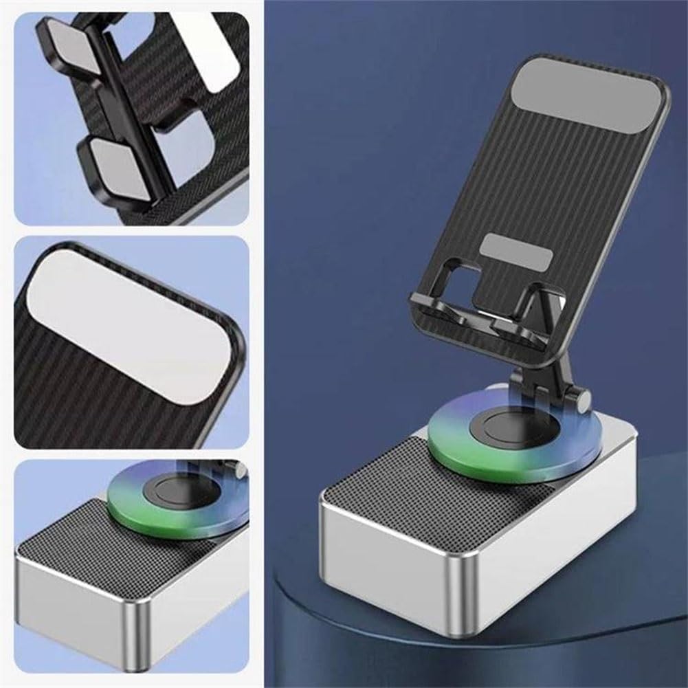 Bluetooth Audio Power Phone Holder - Foldable Cell Phone Stand with Wireless Speaker, 360° Rotatable & Adjustable, Dual USB Charging Ports (2-Pack) - Perfect for Home Office, Car, Bedside & Video Calls