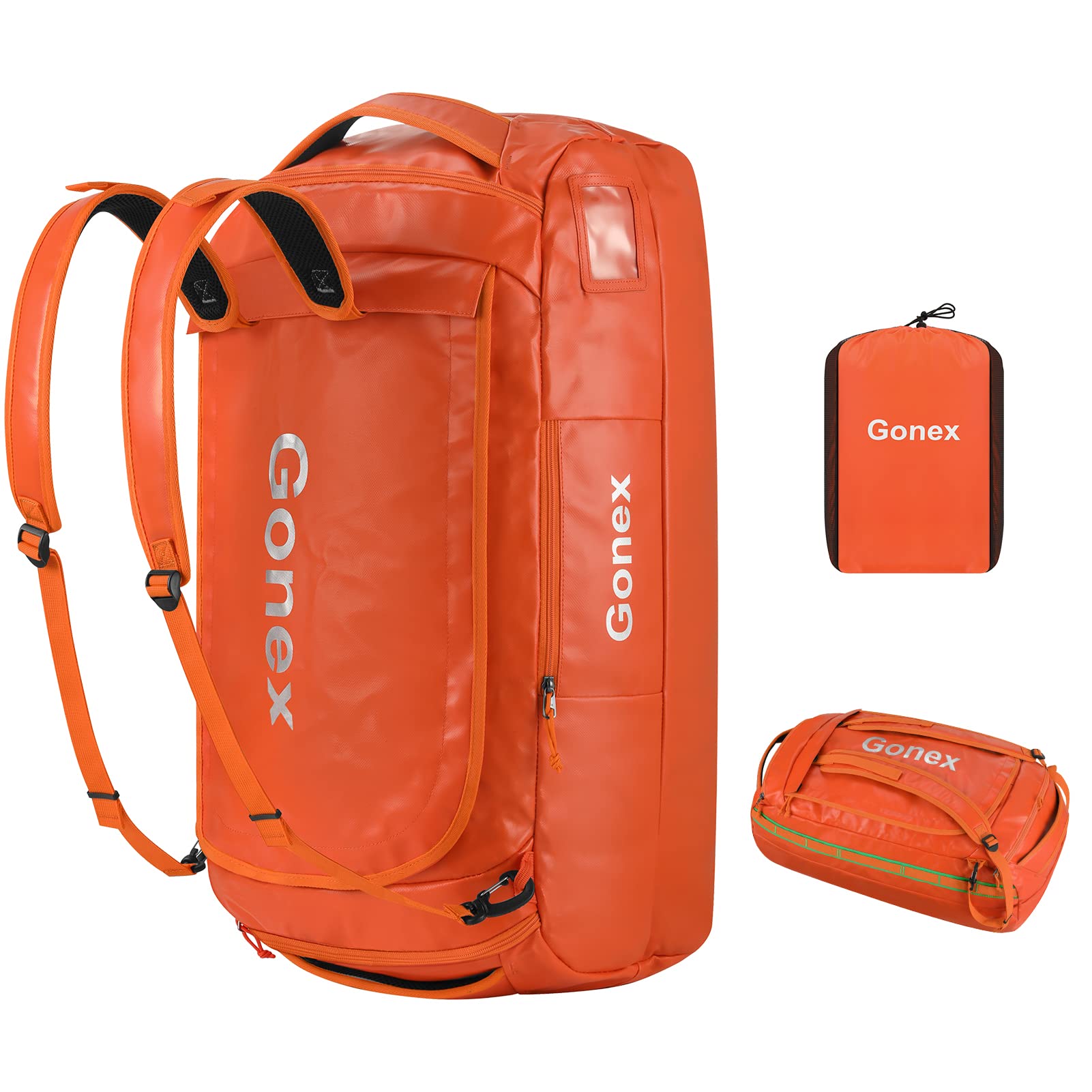 Gonex 60L Waterproof Duffle Bag with Backpack Straps - Heavy Duty Travel Duffel for Hiking, Camping, Cycling - Orange Outdoor Gear for Men & Women - Perfect for Weekend Getaways & Adventure Trips