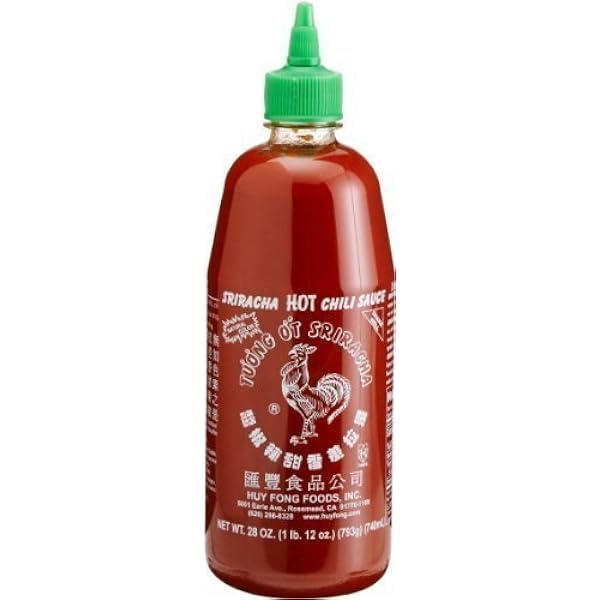 Huy Fong Sriracha Chili Hot Sauce - 28 oz Bottle - Premium Spicy Asian Sauce for Cooking, Pho, Ramen & Wings - Vegan & Gluten-Free