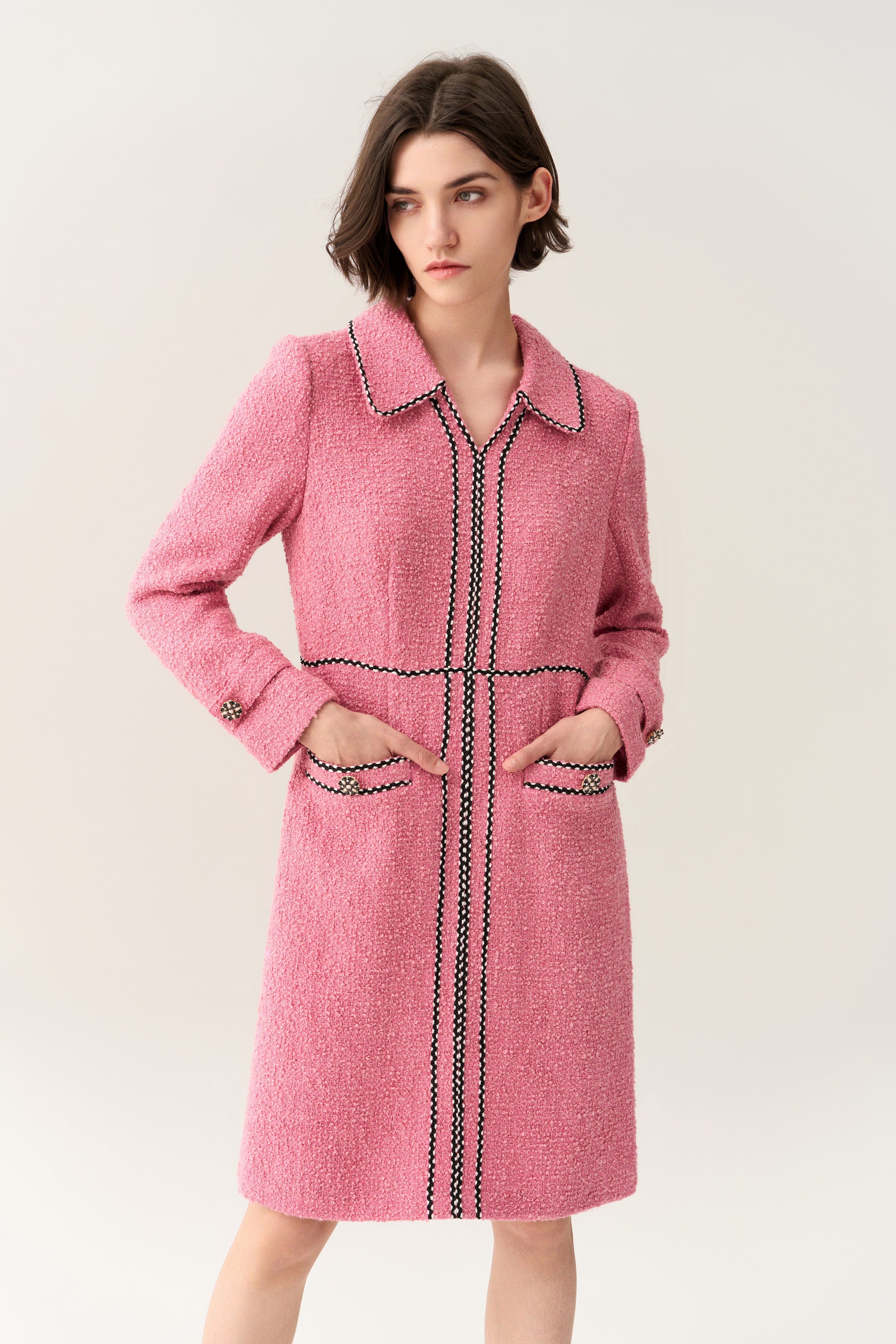 Elegant Lapel Midi Dress for Women - Flattering A-Line Cocktail Dress with V-Neck & Sleeves | Perfect for Office, Wedding & Special Occasions