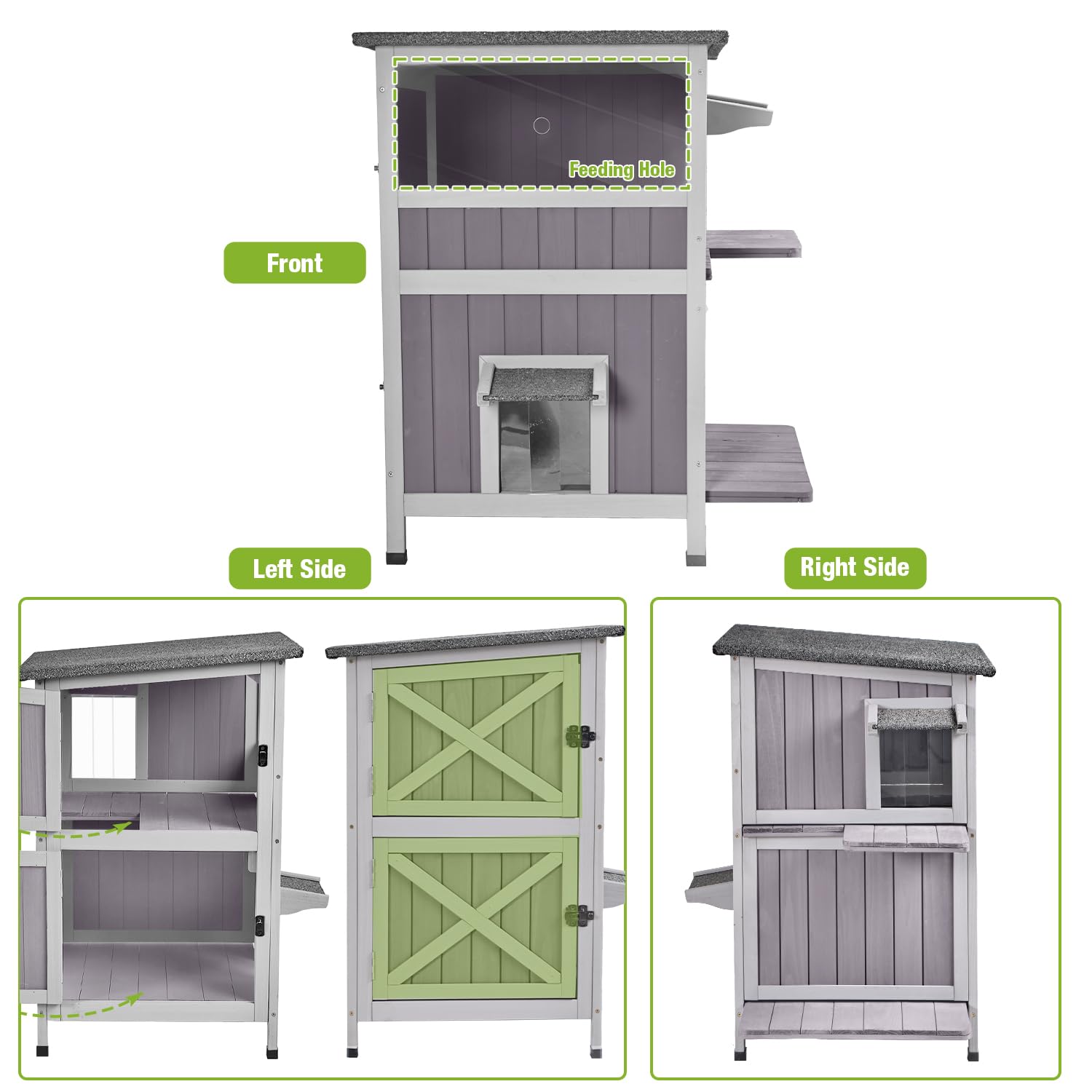 Waterproof Outdoor Feral Cat House - Insulated Winter Kitty Shelter with 2-Story Design for Indoor & Outdoor Use | Perfect for Backyards, Porches & Garages