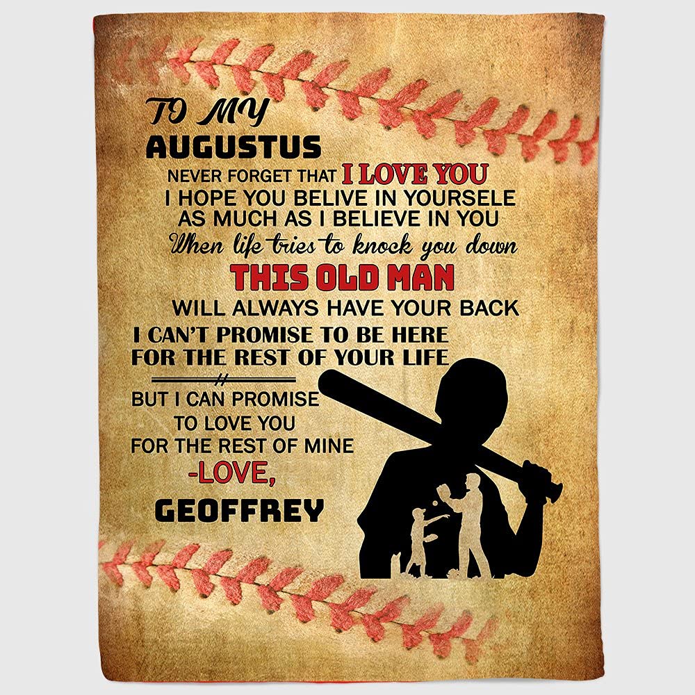Custom Baseball Blanket for Son from Dad - Personalized Grandson Gift from Grandfather - Premium Mink Sherpa Throw Blanket 60x80 Inches White - Perfect for Baseball Games, Father's Day Gifts & Cozy Family Moments