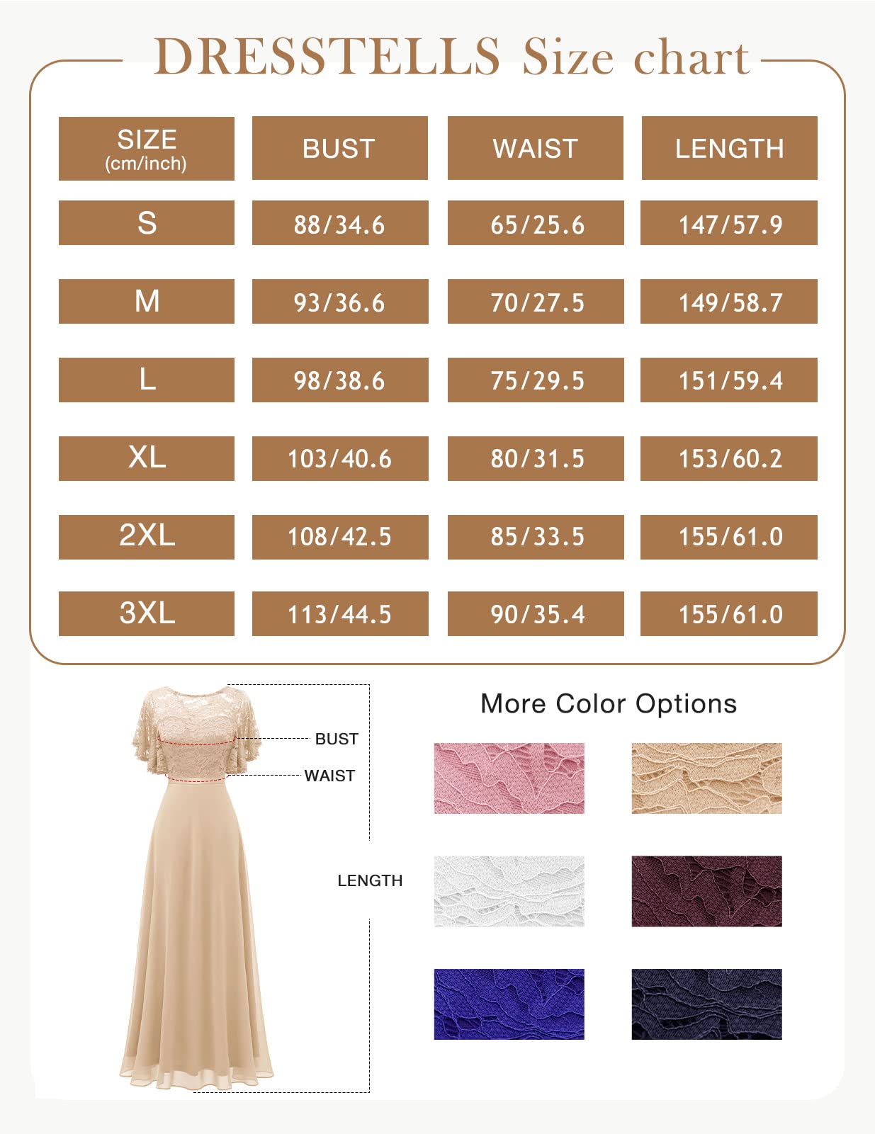 DRESSTELLS Elegant Lace Wedding Guest Dress | V-Back Empire Waist Formal Gown for Bridesmaids, Prom & Evening Parties 2025 | Perfect for Cocktail Receptions, Black Tie Events & Special Occasions