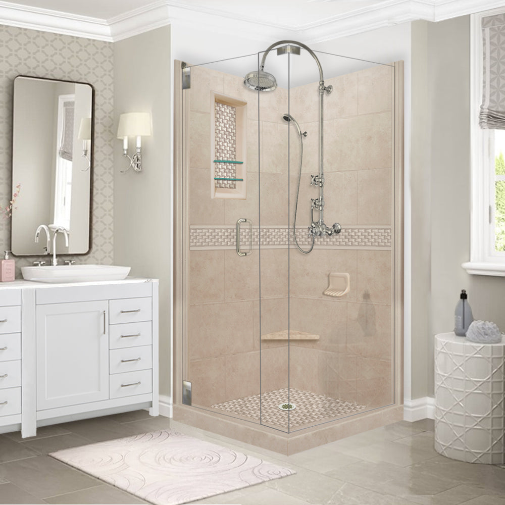 Corner Brown Sugar Sistine Stone & Jewel Stone Accent - DIY Shower Remodel Kit for Bathroom Renovation | Waterproof Decorative Tile for Shower Walls, Floors, and Backsplashes