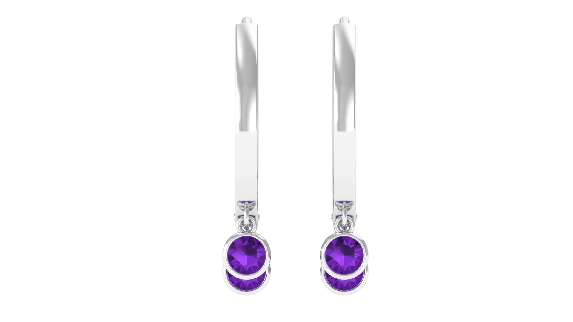0.50 CT Amethyst Hoop Earrings for Women - 14K Solid Gold Bezel Set Drop Earrings with Three Stones, February Birthstone Jewelry - Perfect for Gifts, Weddings & Special Occasions