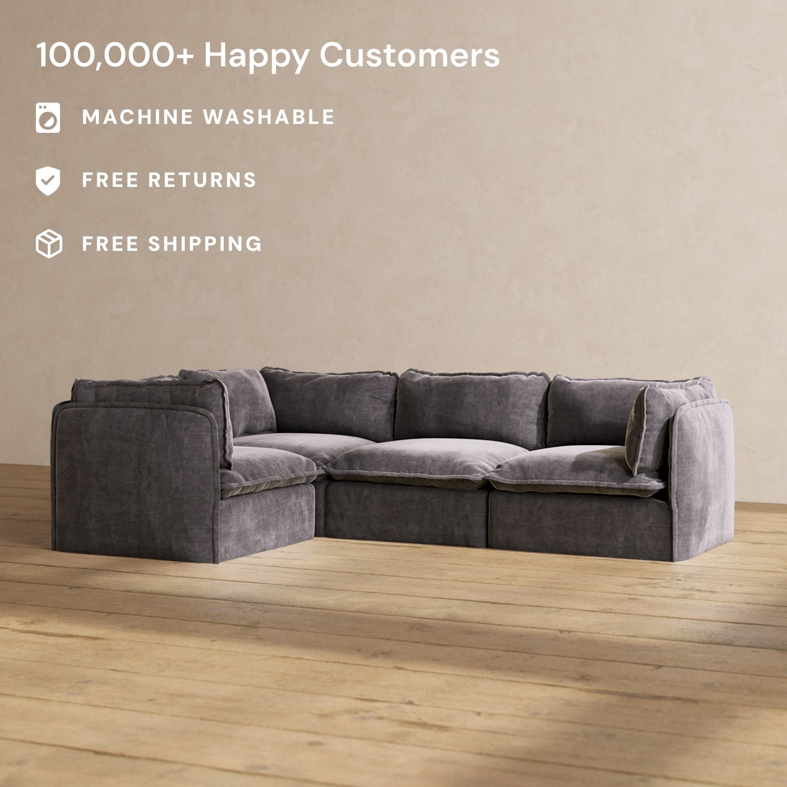 Modular Performance 4-Seater Corner Sectional Sofa in Cinder Gray | Relaxed Blend Fabric | Perfect for Living Room, Family Room & Home Theater