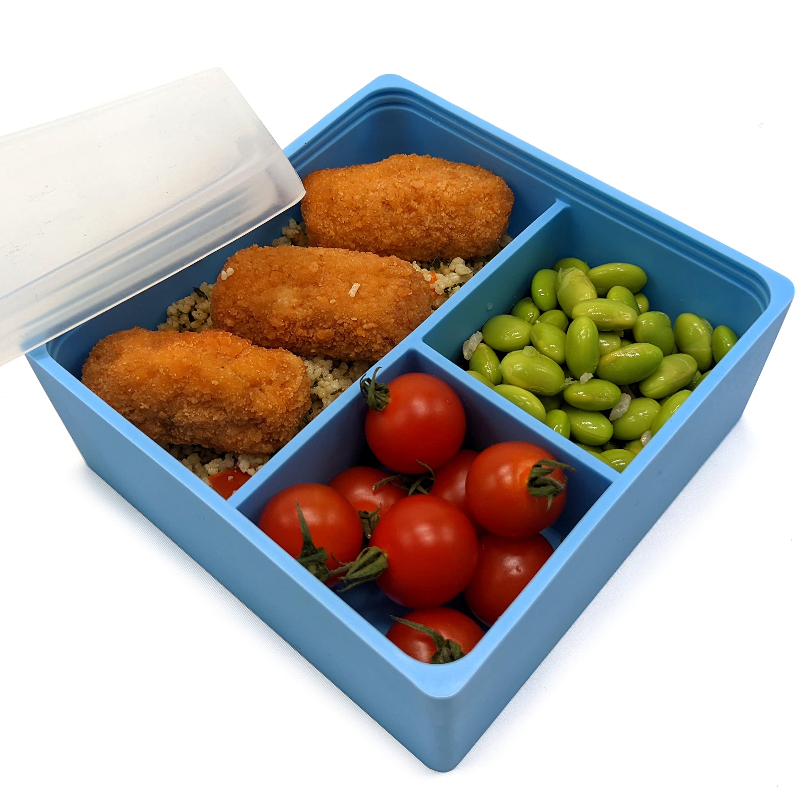 **Eco-Friendly Silicone Lunch Box for Kids & Adults | BPA-Free Meal Prep Containers with Dividers | Reusable, Leak-Proof Lids | Microwave, Dishwasher & Freezer Safe (Blue, 3-Compartment) – Perfect for School, Office & Picnics**