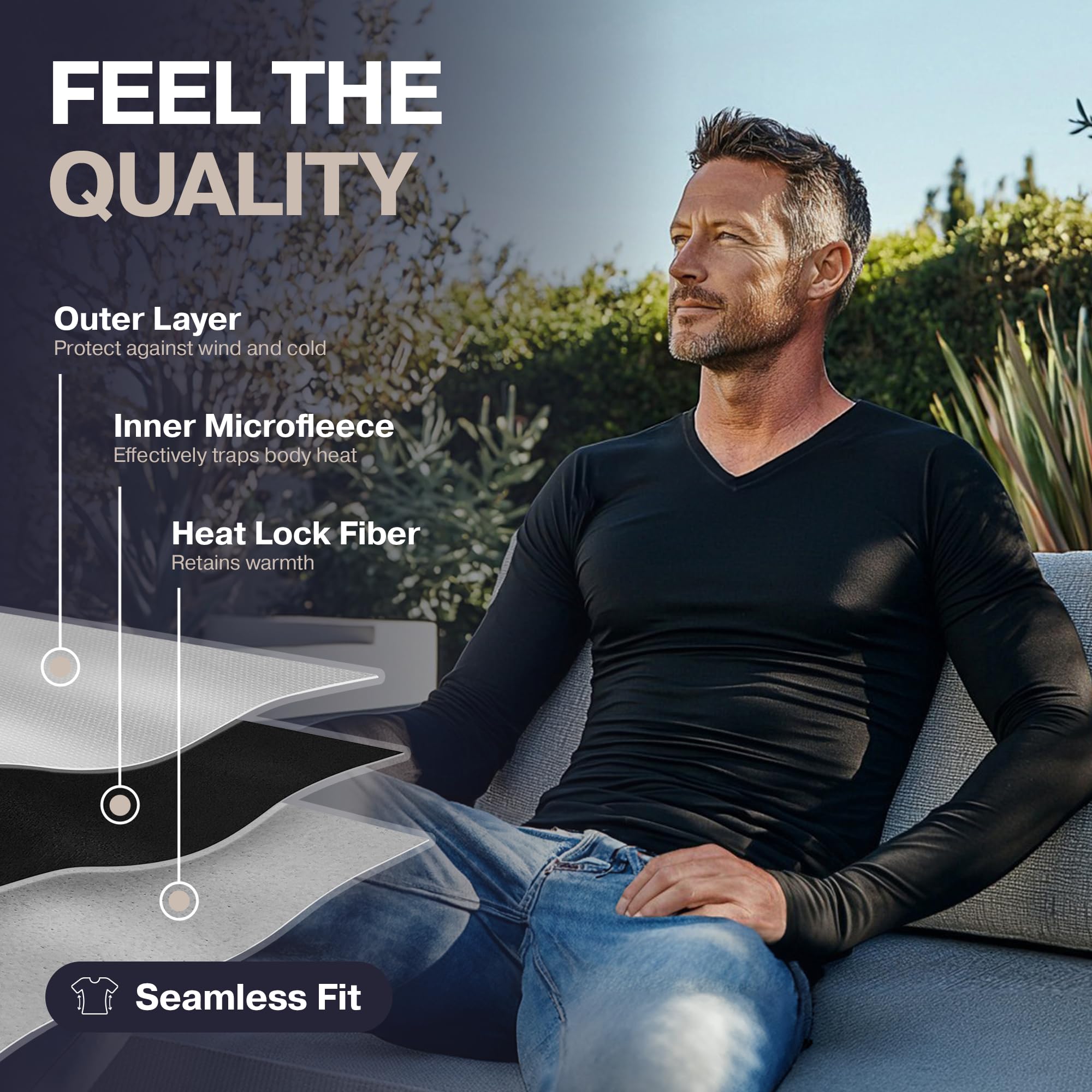 ThermoJohn Men's Long Sleeve Thermal Compression Shirt - Base Layer for Cold Weather - Winter Workout, Hiking & Outdoor Activities